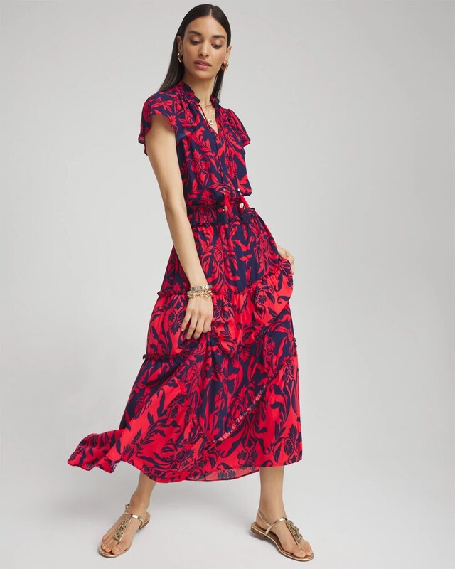 Scrolls Smock Waist Tiered Maxi Dress - image 2
